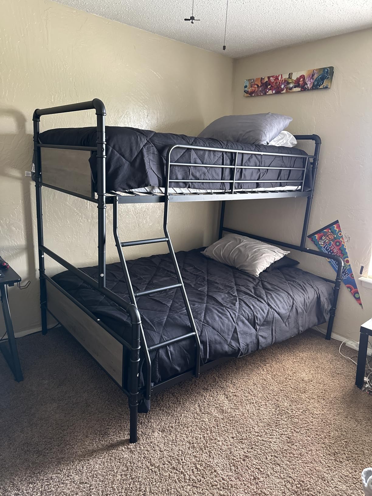 IDEALHOUSE Bunk Bed Twin Over Full Size with High Guardrail and Ladder | Convertible to 2 Separate Beds, Heavy Duty Industrial Bunk Bed, Metal Slats, For Kids Teens Adults, No Box Spring Needed, Grey customer photo 1