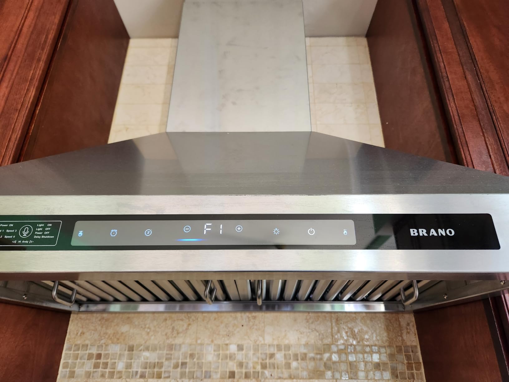 BRANO Wall Mount Range Hood 900 CFM 30 Inch, Voice/Gesture/Touch Control, Ducted/Ductless Convertible, 4-Speed Fan, LED Lights, Timer & Delay Shutoff, Charcoal Filter Included customer photo 2