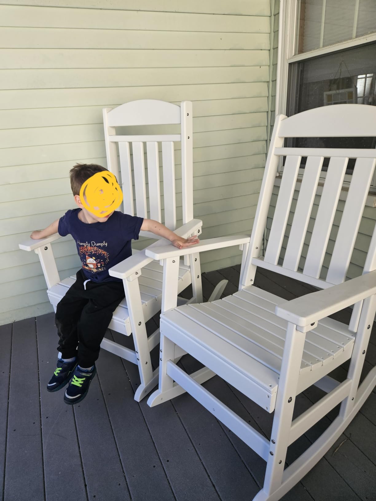 Outdoor Rocking Chair Set of 3, Oversized Rocking Chair Outdoor | HDPE All Weather Resistant High Back Patio Rocker for Porch, Patio, Garden, 350 lbs Capacity, White customer photo 2