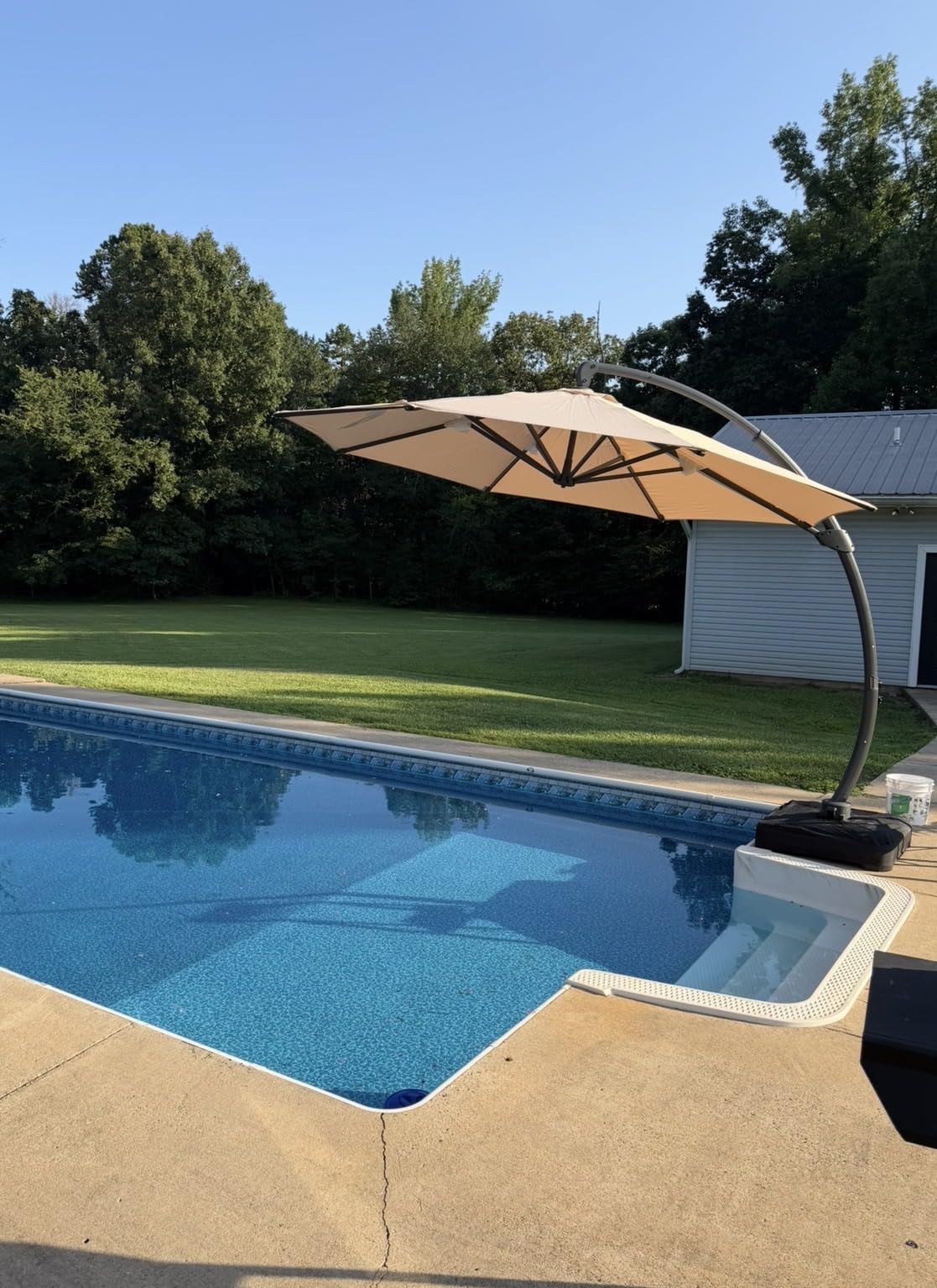 ENSTVER 11FT Cantilever Patio Umbrella With Base Included, Round Large Aluminum Outdoor Cantilever, Heavy Duty Offset Umbrella with 360°Rotation for Pool, Deck, Backyard, Garden(Champagne) customer photo 1