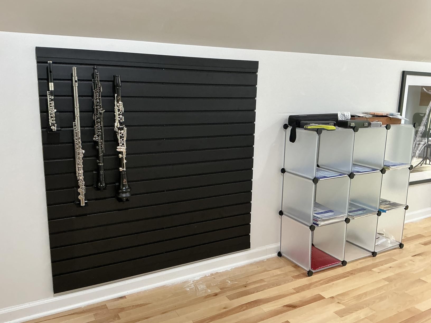 VEVOR Slat Wall Paneling, 4 x 4 ft, PVC Garage Slatwall with Modular Design, Black Slat Wall Easy-to-Install Adjustable Slatwall Panel with Coupling Structure & DIY Cutting, Fits for Storage & Display customer photo 1