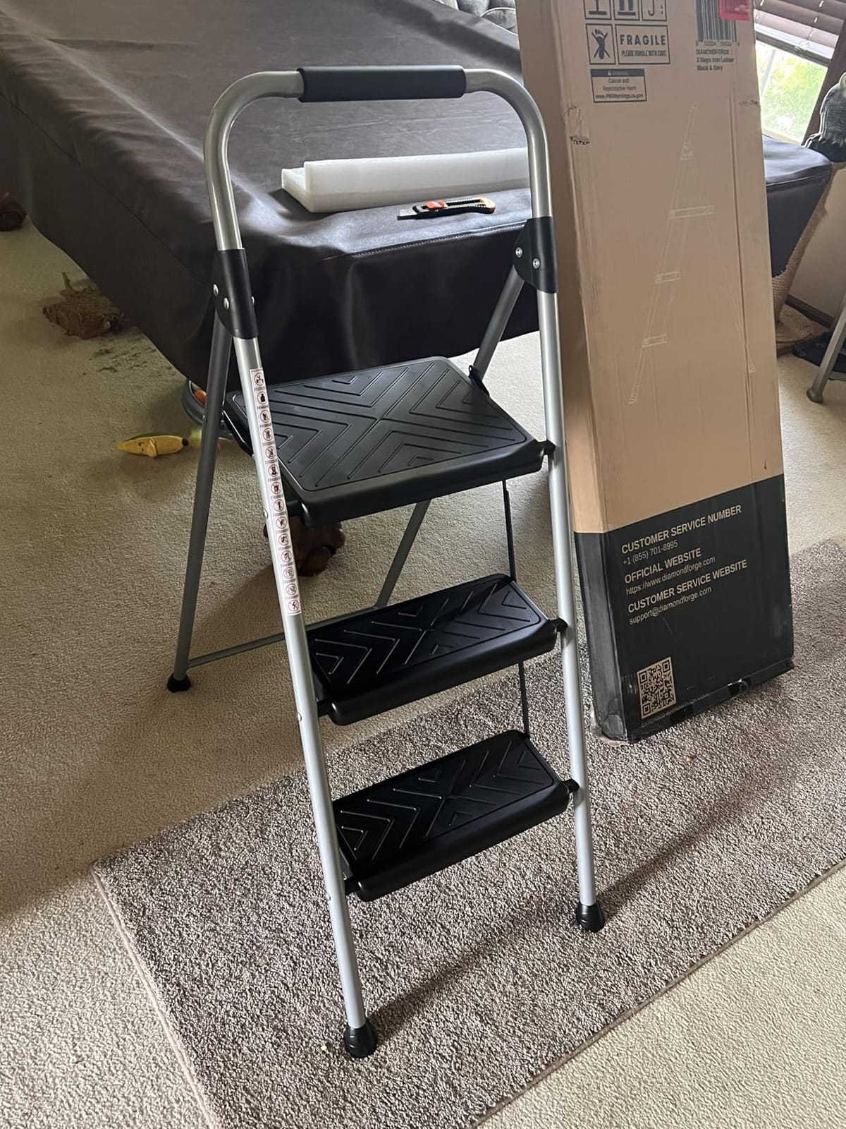 DIAMONDFORGE 3 Step Ladder Foldable Folding Stool - for Home Adults Kitchen, Iron, Black, Extension Tall Heavy Duty with Handrails - Closet Stepstool Extendable Stepladder for Indoor House 800 lbs customer photo 1