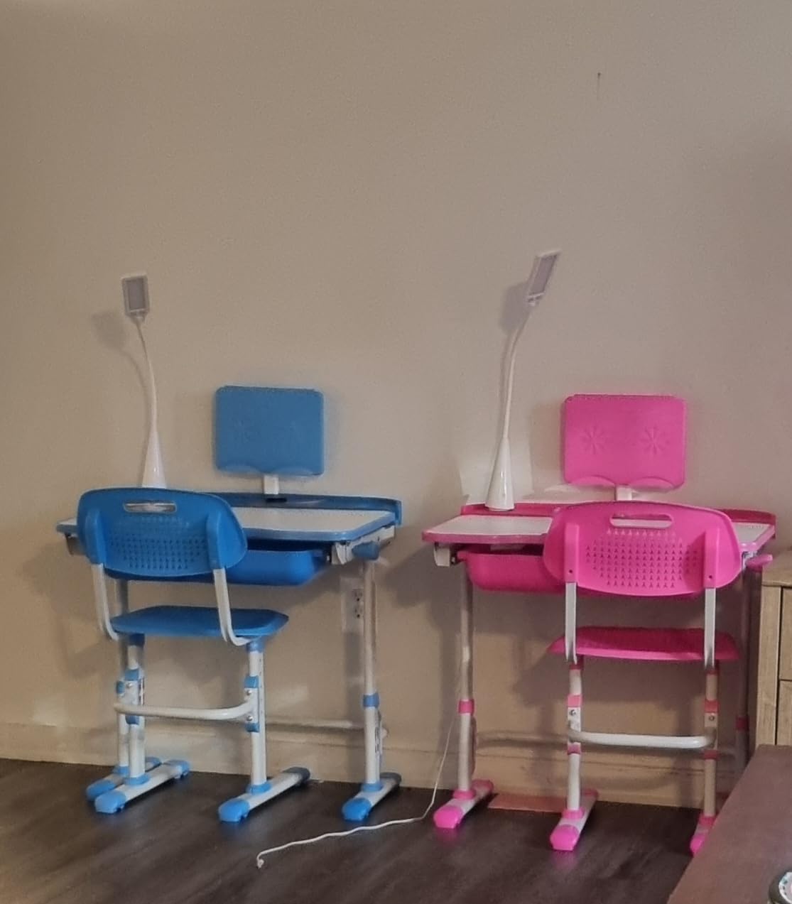Cantonape Kids Desk and Chair Set for Boys Girl Study Home School, Blue | Height Adjustable Desk with Tilt Desktop, Bookstand, LED Lamp, Metal Hook and Storage Drawer customer photo 2
