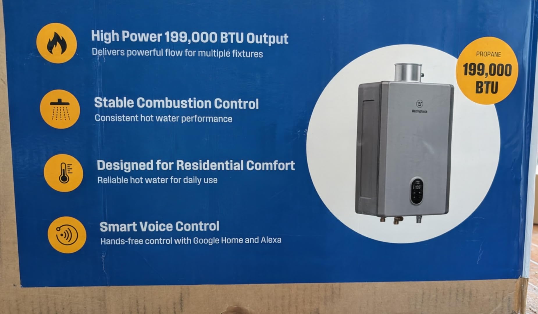 Westinghouse Tankless Water Heater Gas Indoor, 7.9 GPM 180,000 BTU | Natural Gas, Smart WiFi App Control, Non-Condensing customer photo 1