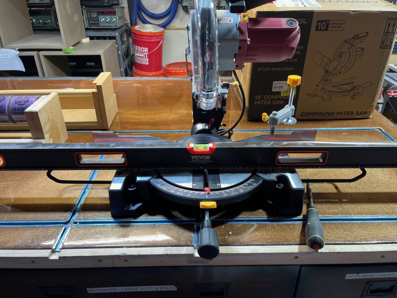 10-inch Compound Miter Saw, 5000RPM, 15 Amp, Single Bevel 0-45° with Extension Table, 36T Blade, Power Saw for Metal, Plastic, Wood, Laminates customer photo 1