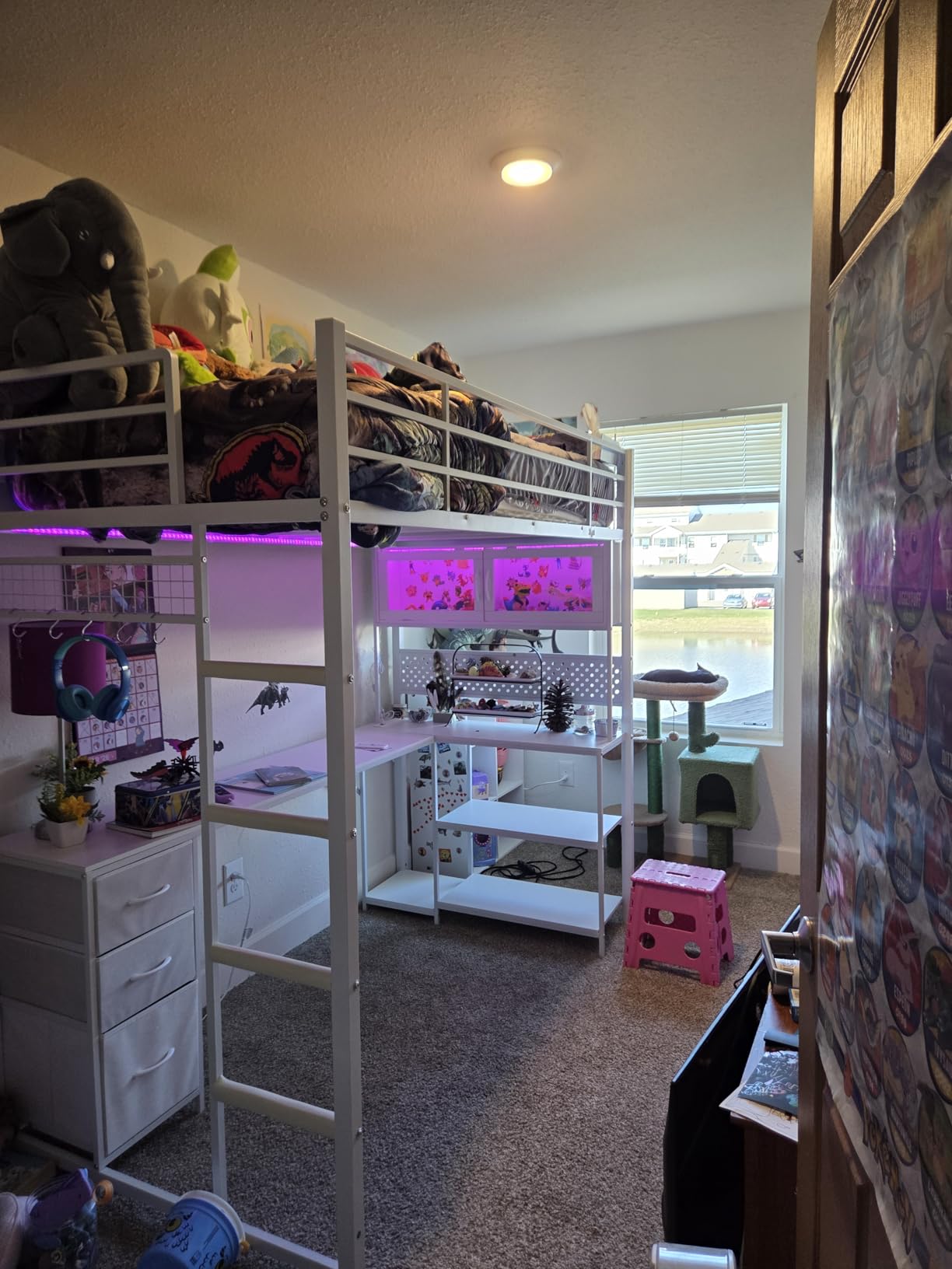 ADORNEVE Twin Size Loft Bed with L-Shaped Gaming Desk, Storage Drawers & Hutch, Expanded Safety Power Outlet, Metal Loft Bed Frame with RGB Lights, Space Saving for Teens, Black customer photo 2