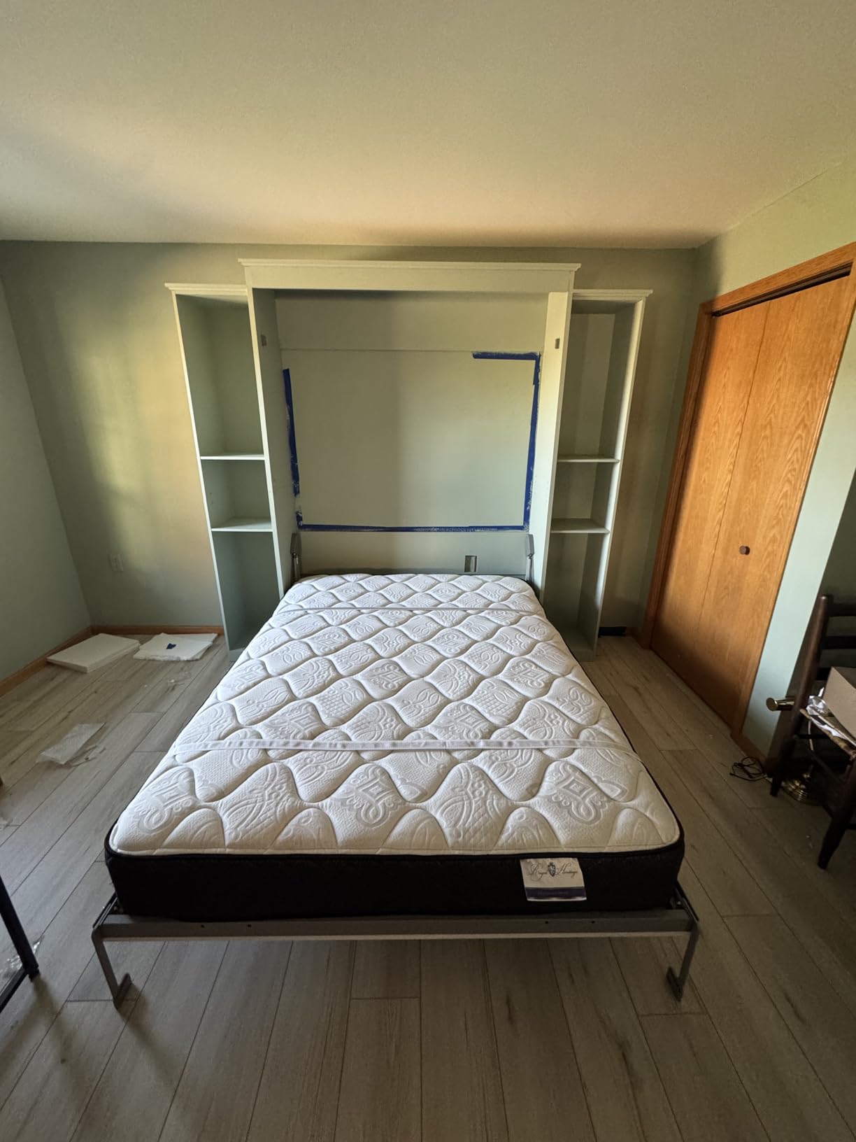 Rophefx Queen Murphy Bed Cabinet with 5-Tier Shelves, Wood Wall Bed, White customer photo 2