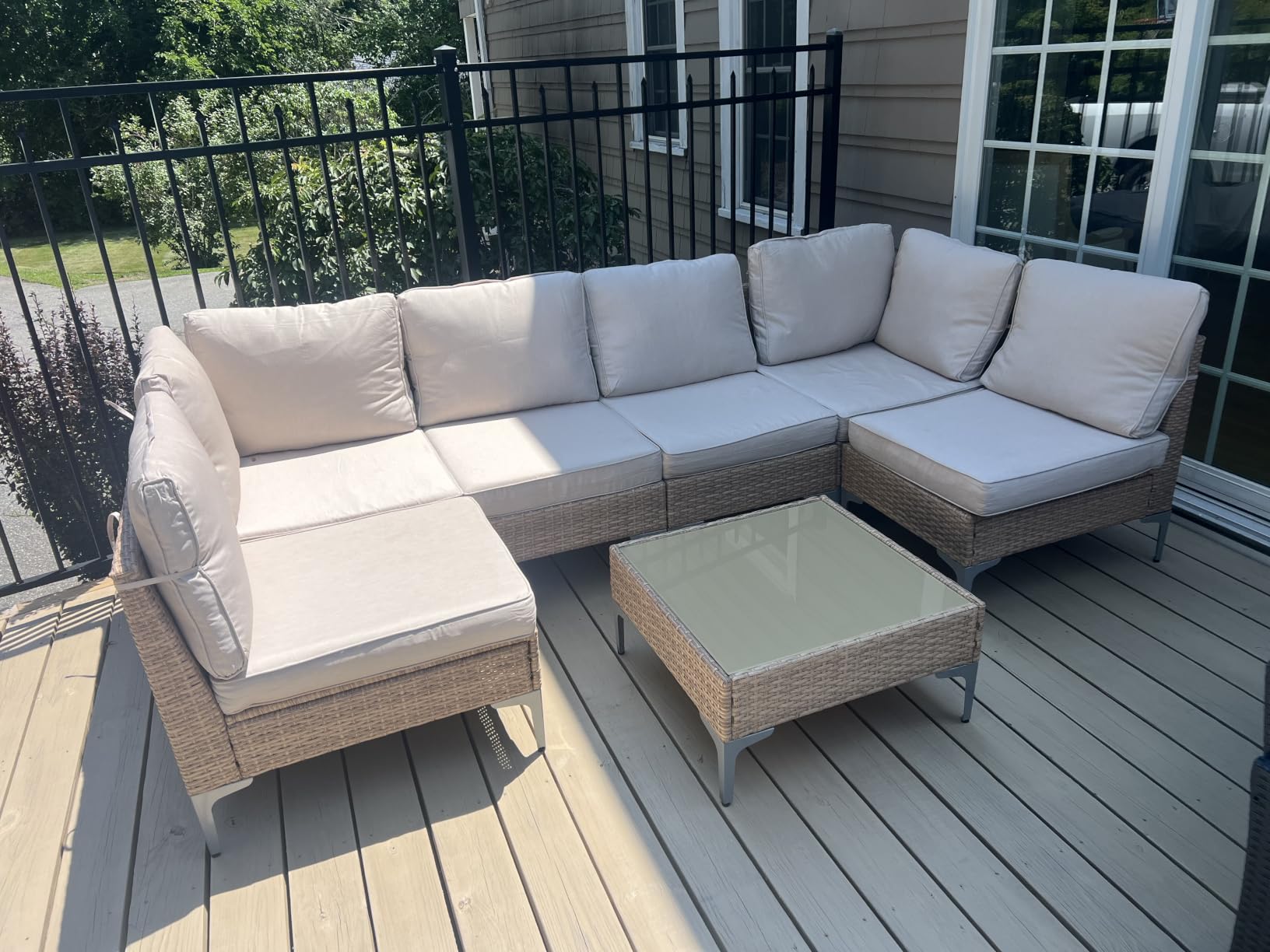 4-Piece Patio Furniture Set, Outdoor Wicker Sectional Sofa with Coffee Table, Anti-Slip & Thick All-Weather Cushions for Garden, Poolside, Backyard, Beige customer photo 1