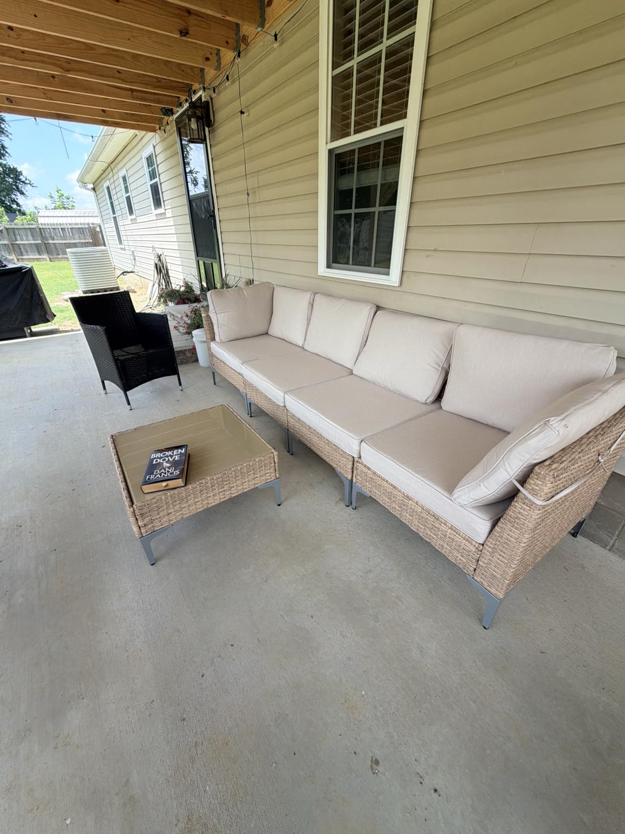 4-Piece Patio Furniture Set, Outdoor Wicker Sectional Sofa with Coffee Table, Anti-Slip & Thick All-Weather Cushions for Garden, Poolside, Backyard, Beige customer photo 2