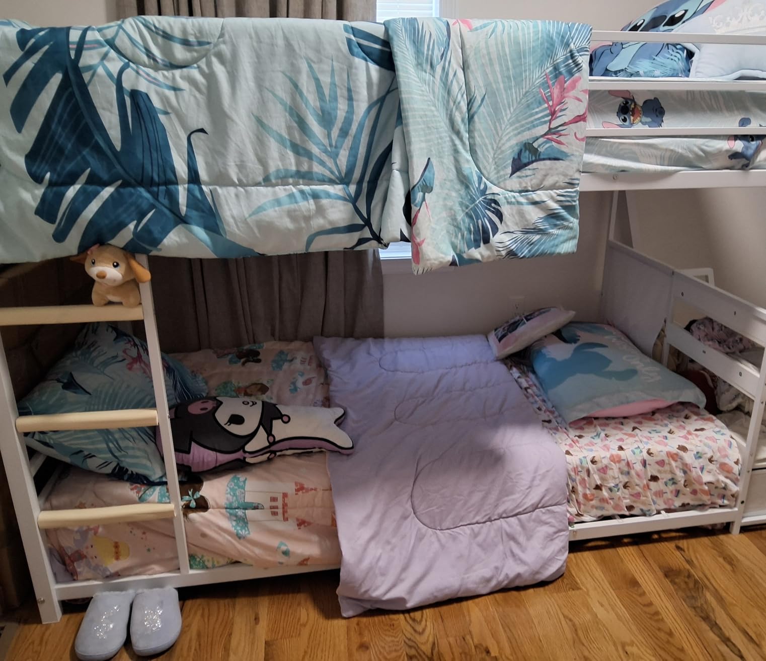 ADORNEVE Twin Over Twin Low Bunk Bed for Kids with Sling Bookshelves, Storage Drawers & Power Outlet, LED Metal Floor Bunk with Full-Length Guardrail & Metal Slats, No Box Spring Needed, Black customer photo 2