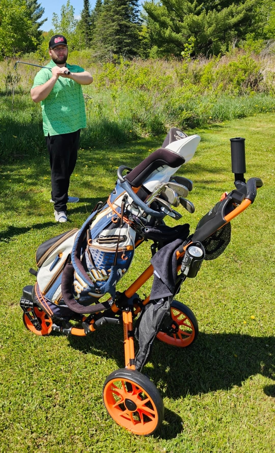 FLAGTAG Golf Push Cart 3 Wheel with 360 Swivel Front Wheel, Lightweight and Foldable Walking Golf Cart, One-Click Foldable, with Foot Brake customer photo 2