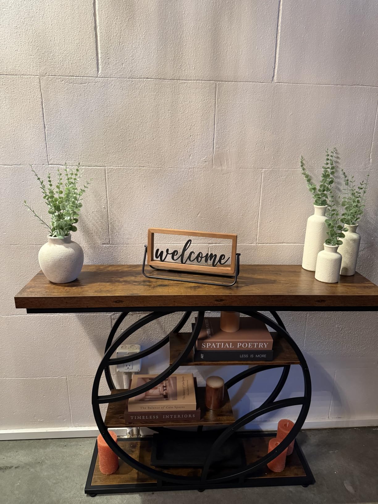 Huuger 41.3 Inch Entryway Table with Artistic Curved Metal Frame, Sofa Table | Modern Console Tables, Entrance Table for Entryway, Hallway, Entrance, Foyer, Living Room, O-Shaped Metal Frame, Rustic Brown customer photo 1