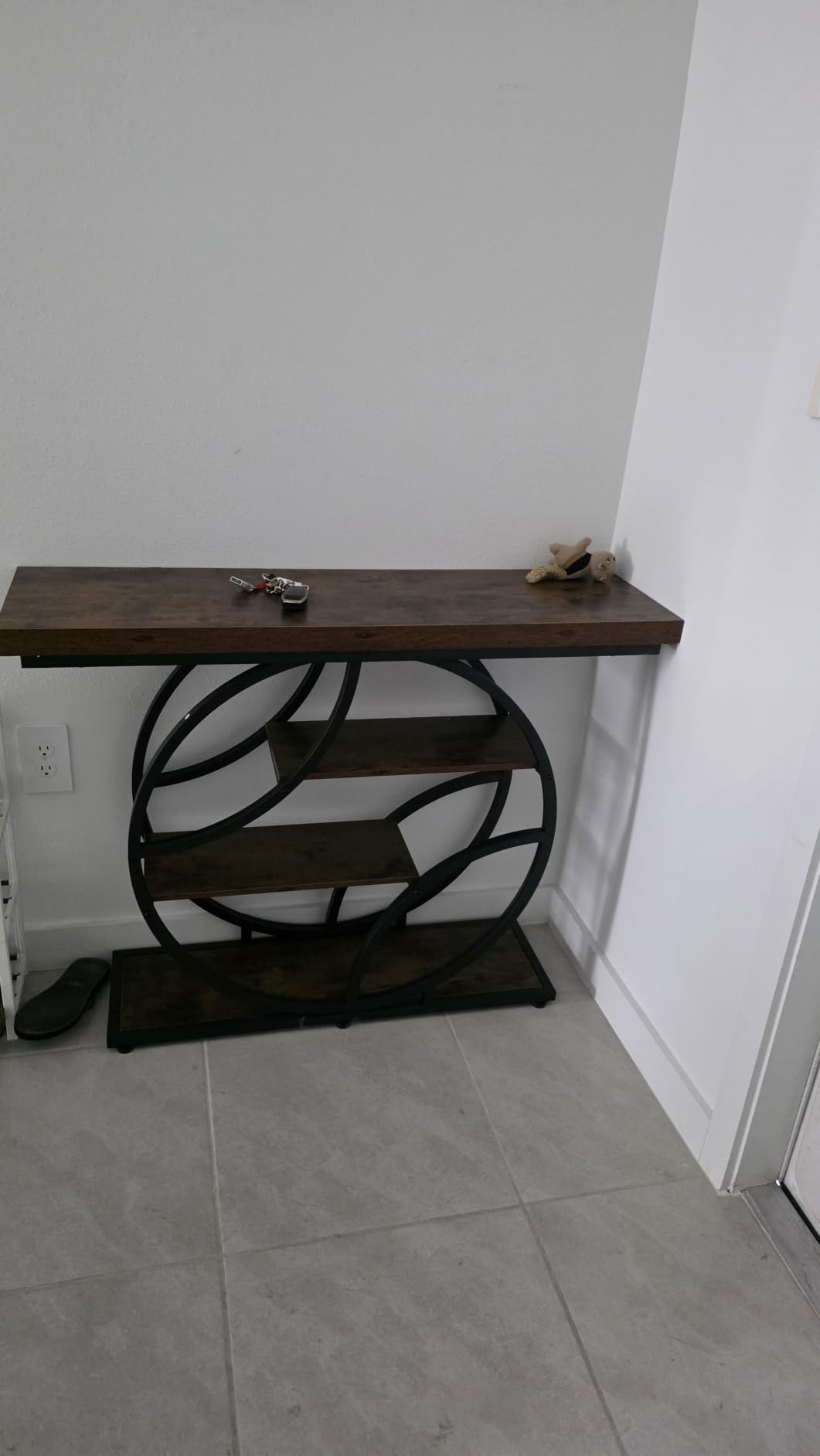 Huuger 41.3 Inch Entryway Table with Artistic Curved Metal Frame, Sofa Table | Modern Console Tables, Entrance Table for Entryway, Hallway, Entrance, Foyer, Living Room, O-Shaped Metal Frame, Rustic Brown customer photo 2