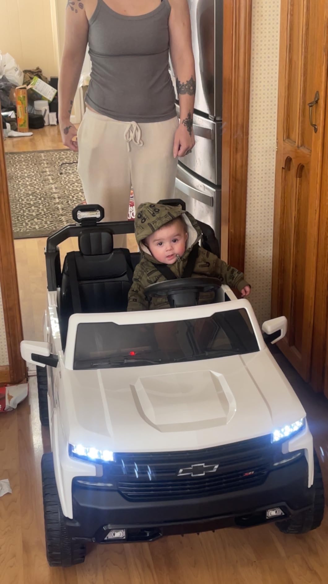 First Ride On 24V 2 Seater Ride on Toys Licensed Chevrolet Silverado, Electric Vehicle with Remote Control and Seat Belts, Electric Ride on Truck with Trunk, Bluetooth and LED Lights (Black) customer photo 2