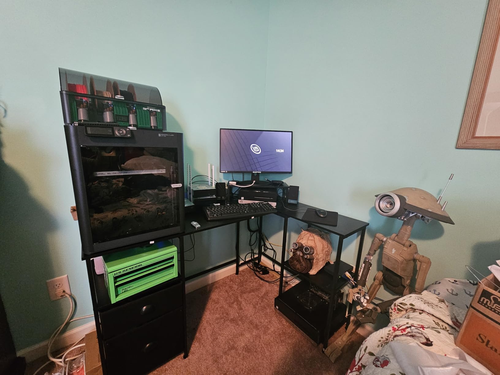 Furologee 50 Inch L Shaped Gaming Desk with Power Outlet, Corner Computer Desk for Home Office, Reversible Work Study Table with File Drawer, Monitor Stand, Storage Shelves, Black customer photo 2