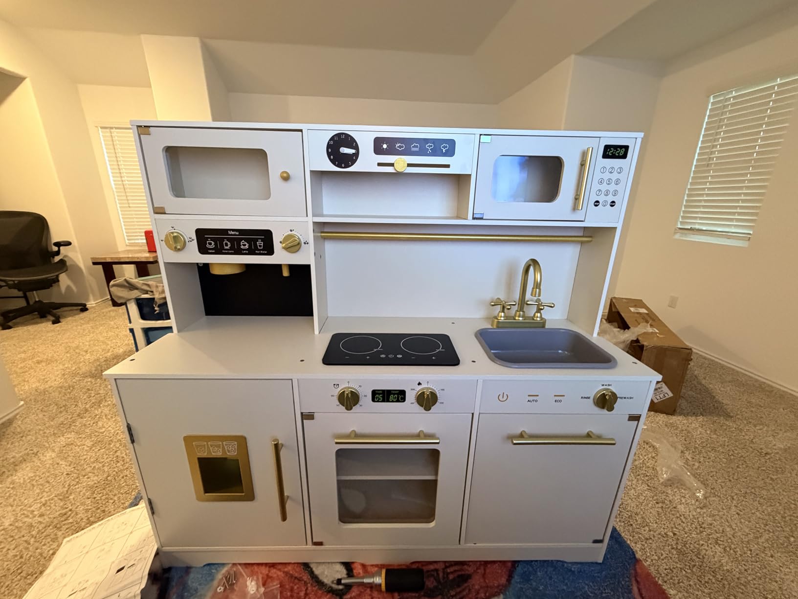 Kids Play Kitchen, Large Wooden Toy Kitchen Set with 41Pcs Food & Cookware | Large Play Kitchen with Accessories, Ice Maker, Coffee Machine, Microwave, Oven and Sink for Realistic Pretend Ages 3-8 customer photo 2