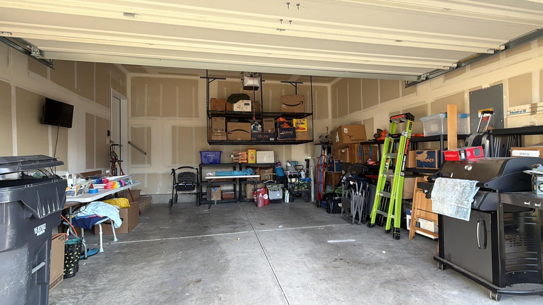 FLEXIMOUNTS 4x8 2-Tier Overhead Ceiling Garage Storage Rack - Adjustable Heavy Duty Metal Garage Ceiling Storage Racks, 1000 lbs Capacity - Garages Organization System for 9-15 ft Tall Garages, Black customer photo 1
