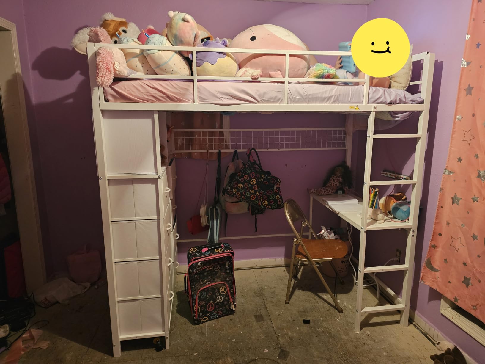 ADORNEVE Loft Bed Full Size with Desk and 8 Storage Drawers, LED Metal Loft Bed with Power Outlet, 2 Shelves & Clothing Rack, Safety Guardrail & Ladder, Space-Saving, White customer photo 2