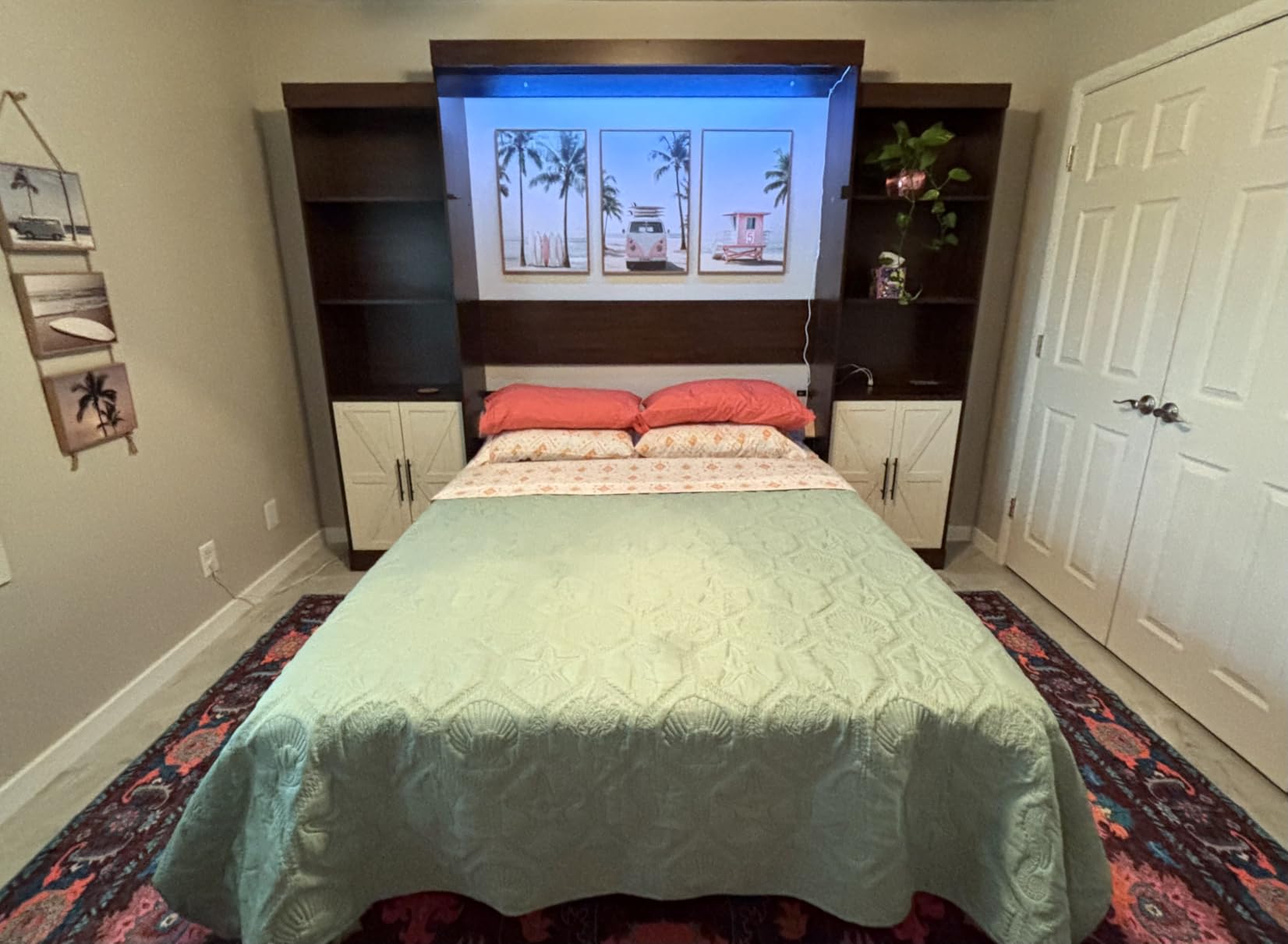 Hlivelood Full Size Murphy Bed with 2 LED Lights, Farmhouse Wood Hidden Foldable Wall Bed Frame w/Gas Struts, Rustic White customer photo 1