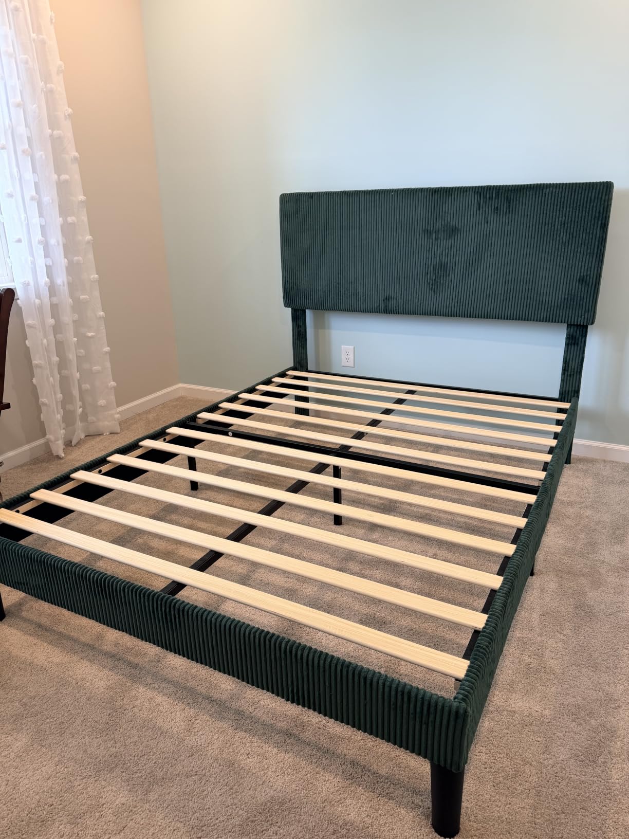 SHA CERLIN Queen Platform Bed, Adjustable Tufted Corduroy Headboard, Green | Vertical Channel Tufted Headboard/Corduroy Upholstery/Strong Wooden Slats/900 lbs Capacity/No Box Spring Needed/Easy Assembly customer photo 1