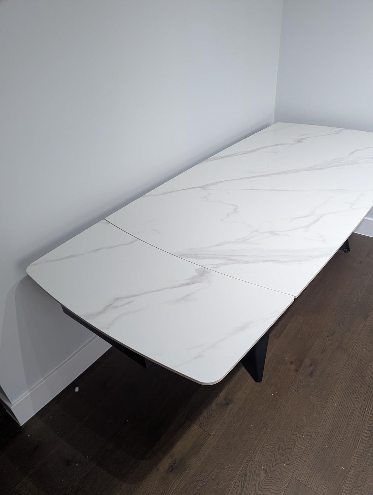 Honyee Extendable Dining Table with Leaf, 78 to 110 Inch Rectangular Sintered Stone, Modern Large Dining Room Table Seats 6 8 10 12, Metal Base, Marble Look for Family Gatherings customer photo 1
