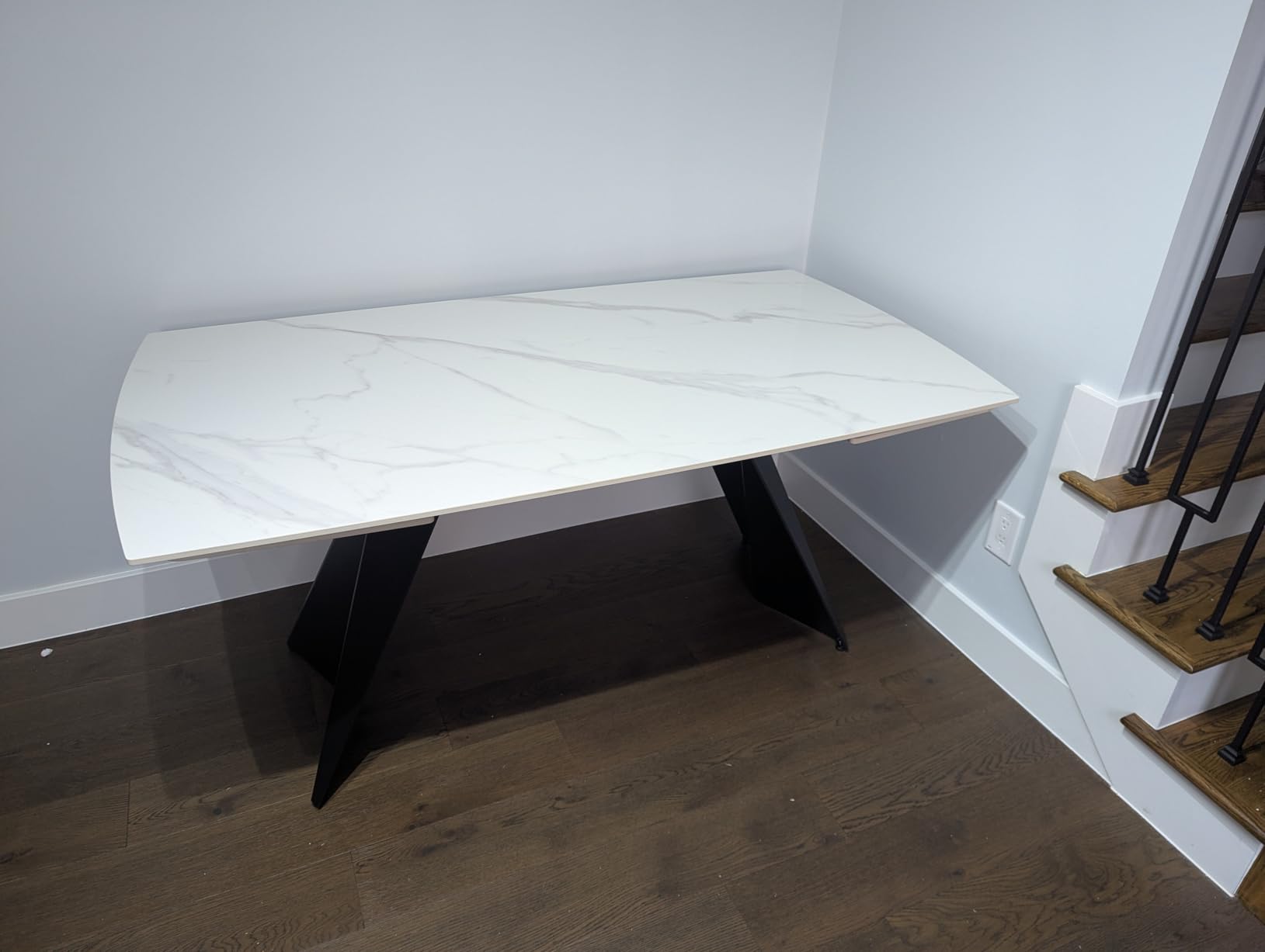 Honyee Extendable Dining Table with Leaf, 78 to 110 Inch Rectangular Sintered Stone, Modern Large Dining Room Table Seats 6 8 10 12, Metal Base, Marble Look for Family Gatherings customer photo 2