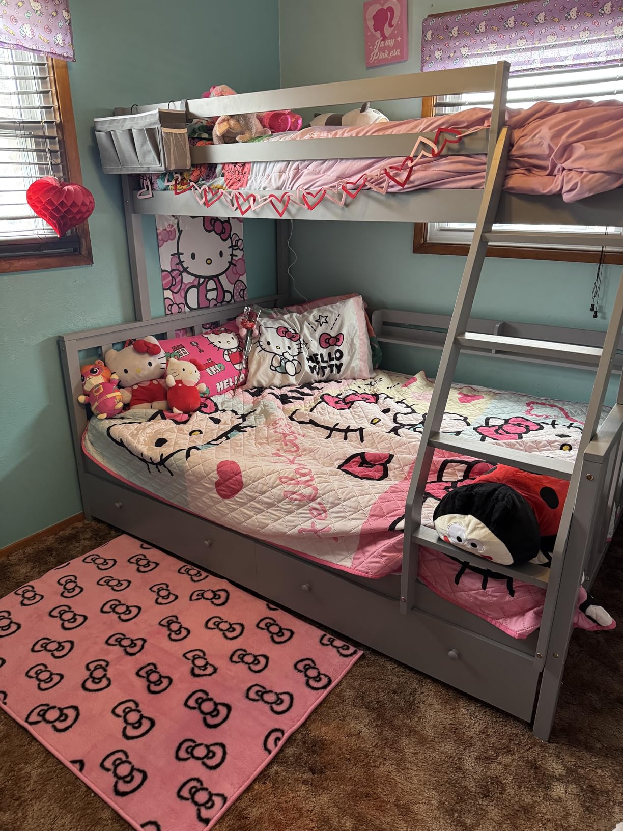 FJTJBSI Solid Wood Bunk Bed with Charging Station and LED Lights Detachable Bunk Bed Twin Over Full with 2 Storage Drawers Full Size Bed Frame with Guardrail and Ladder for Kids Adults Bedroom customer photo 1