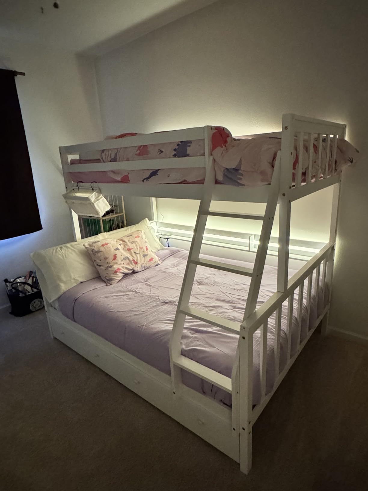 FJTJBSI Solid Wood Bunk Bed with Charging Station and LED Lights Detachable Bunk Bed Twin Over Full with 2 Storage Drawers Full Size Bed Frame with Guardrail and Ladder for Kids Adults Bedroom customer photo 2