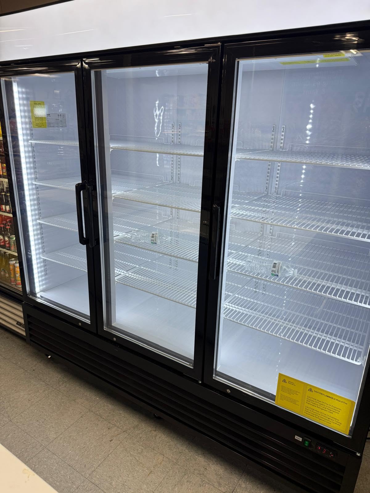 Glass Door Merchandiser Freezer, 70 Cu.ft Swing Door Commercial Reach-In Display Refrigerator with LED Top Panel Upright Freeze Storage, Three Cabinets, Black customer photo 1