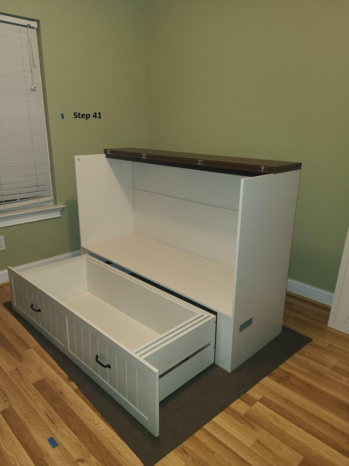 Queen Murphy Bed with Storage & Charging Station, Farmhouse Murphy Cabinet Bed with Large Drawer, Hideaway Foldable Platform Bed for Guest Room, Bedroom, Home Office, Mattress Not Included, Black customer photo 2