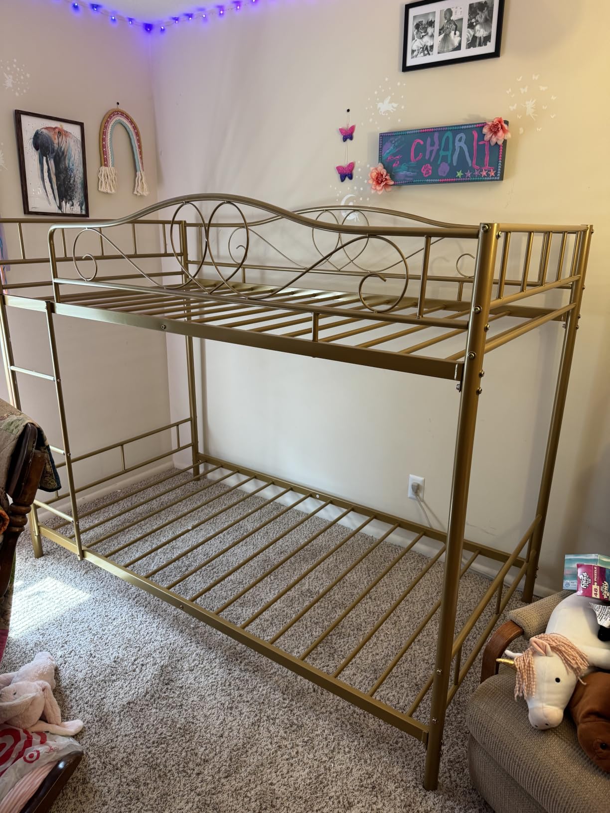 IDEALHOUSE Bunk Bed Twin Over Twin with Ladder & Full Safety Guardrail | Pink metal Twin Over Twin Bunk Bed supports 400 Lbs, Space-Saving, Noise Free, No Box Spring Needed, Easy Assembly customer photo 1