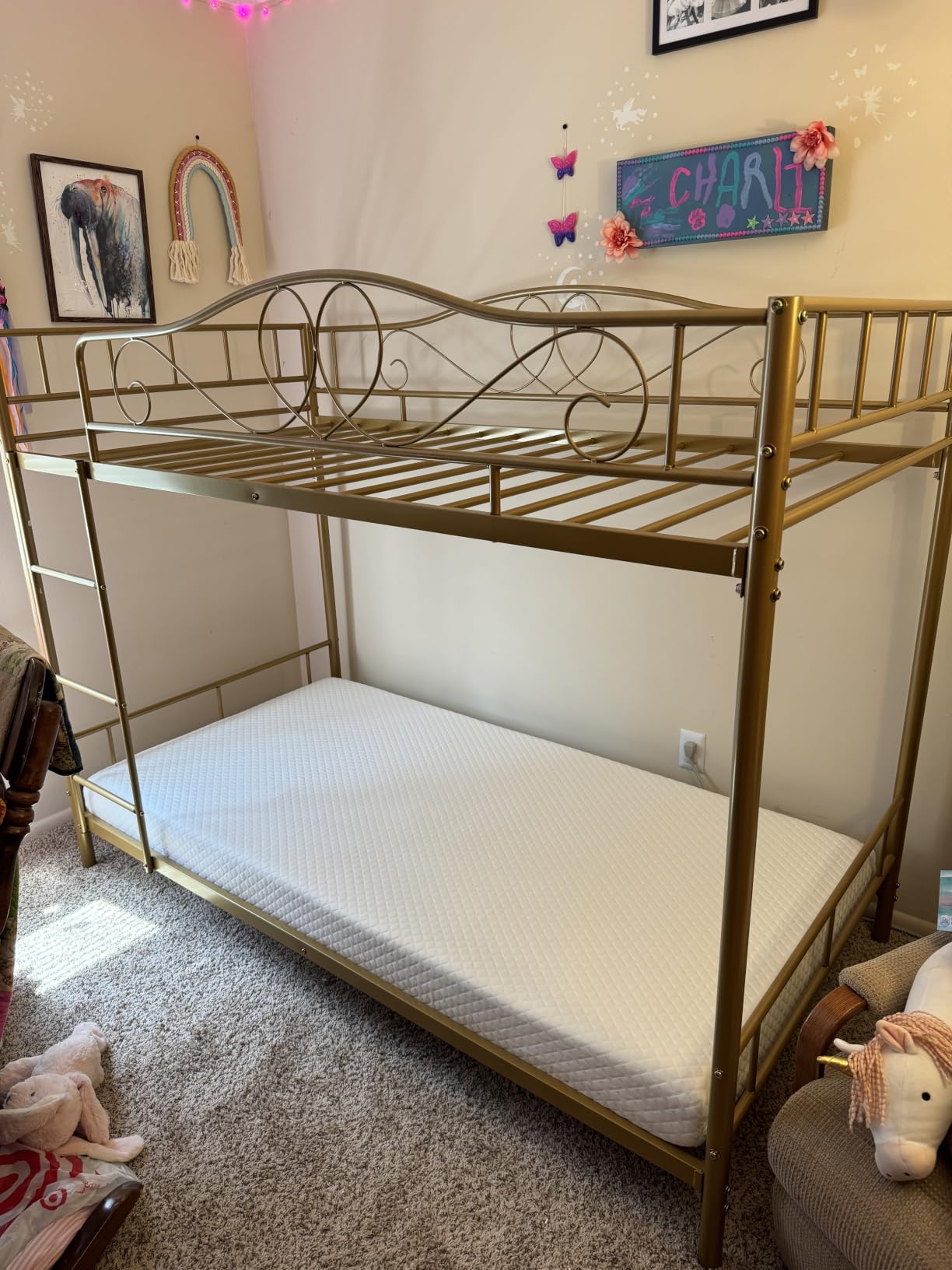 IDEALHOUSE Bunk Bed Twin Over Twin with Ladder & Full Safety Guardrail | Pink metal Twin Over Twin Bunk Bed supports 400 Lbs, Space-Saving, Noise Free, No Box Spring Needed, Easy Assembly customer photo 2