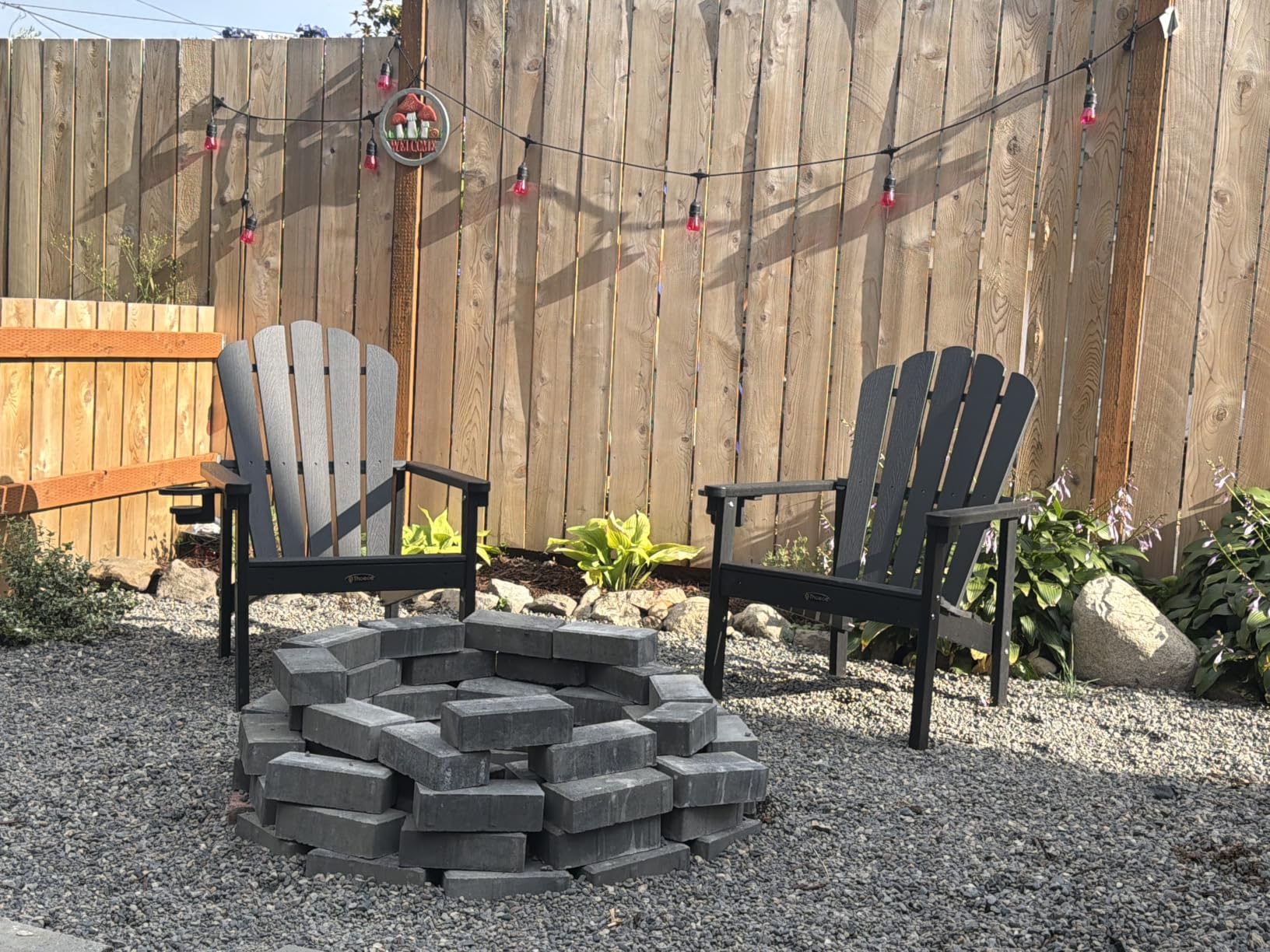THOEOE Stackable Adirondack Chair Set of 4, HDPE Fire Pit Chairs Set of 4 | All-Weather Plastic Outdoor Chairs, with Cup Holder, Wide Seat, Durable and Space Saving, for Deck, Backyard, Lawn, Black customer photo 1