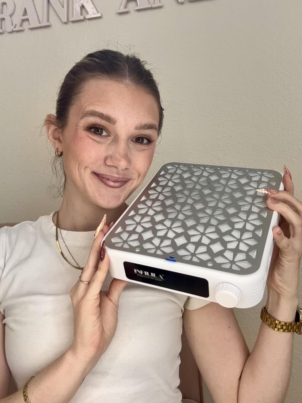 NXJ INFILILA Nail Dust Collector,4500RPM Powerful Dust Collector Nail Tech | Professional Nail Fan/Vacuum/Vent Dust Collector,Reusable Filter,Quiet,45 Strong Suction Modes,Led Display,Home Salon Use customer photo 2