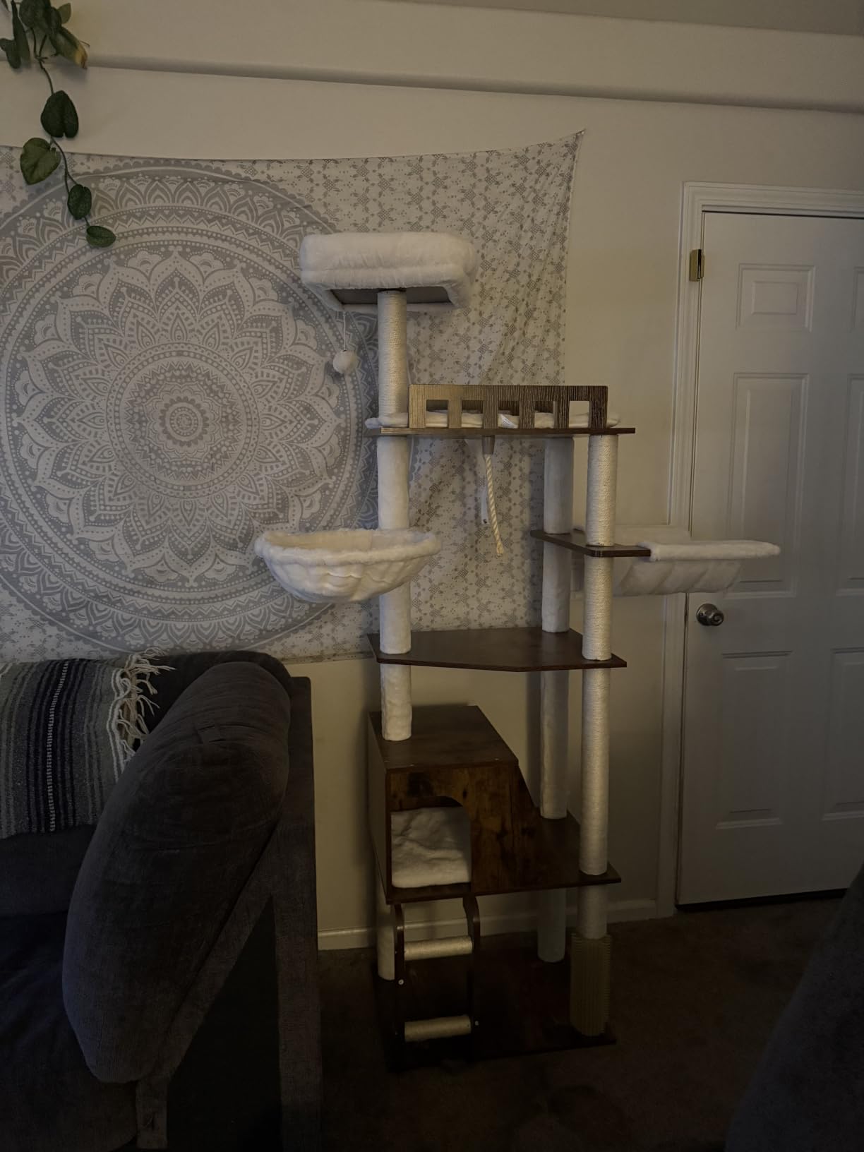 Hey-brother Wooden Cat Tree, Furniture Tower with Large Platforms, MPJ121SR | 69.7 inch, Modern Full Sisal Scratching Posts, Hammocks, Spacious Condo, Ladder, Brush, Water Proof Surface, Rustic Brown customer photo 2