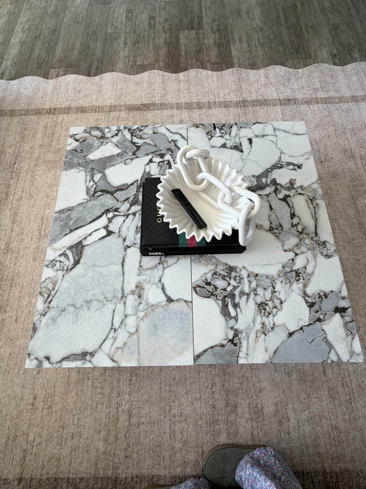 Faux Marble White Coffee Table, Rectangle MDF Living Room Table, Center Table for Home, Ready to Use customer photo 1