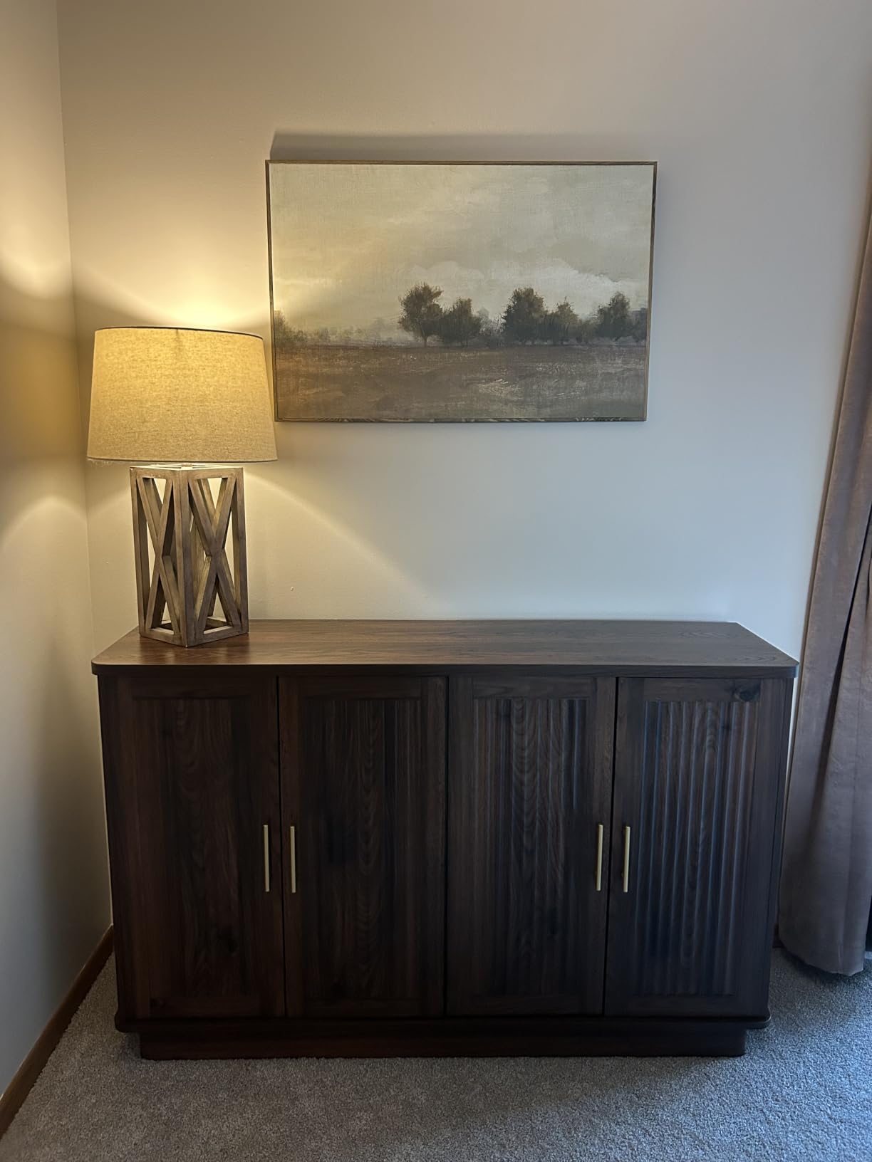 Okvnbjk Modern Sideboard Buffet Cabinet with Storage, Walnut | Fluted Coffee Bar Cabinet with 4 Doors & Adjustable Shelves for Kitchen, Dining Room, Living Room & Hallway customer photo 1