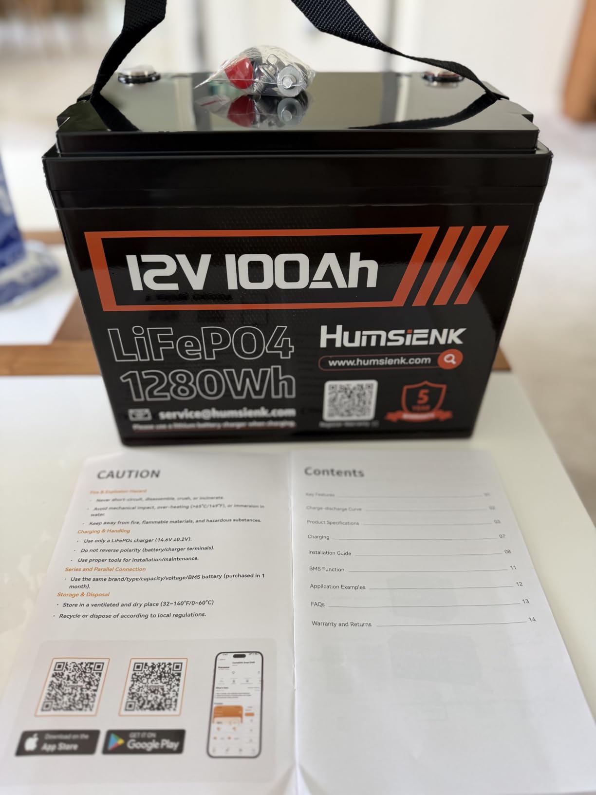 HumsiENK 12V 100Ah LiFePO4 Lithium Battery with Bluetooth (Group 24), 15000+ Deep Cycles, Built-in 100A BMS & Low-Temp Protection, Max. 1280Wh Energy for RV/Boat/Off-Grid/Home Backup customer photo 1