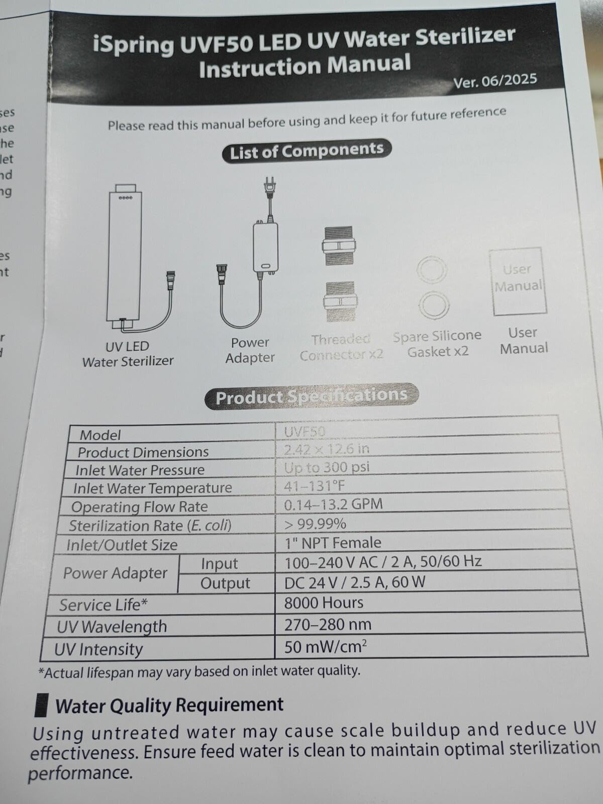 iSpring UVF50 Whole House LED UV Water Filter, 1