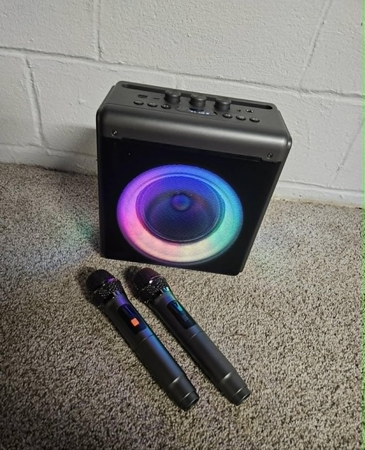 Karaoke Machine with 3 Wireless Rechargeable Microphones, Portable Bluetooth Speaker & PA System with LED Lights, Designed for Adults & Kids Home Parties, Supports TWS/TF Card/USB/AUX customer photo 1