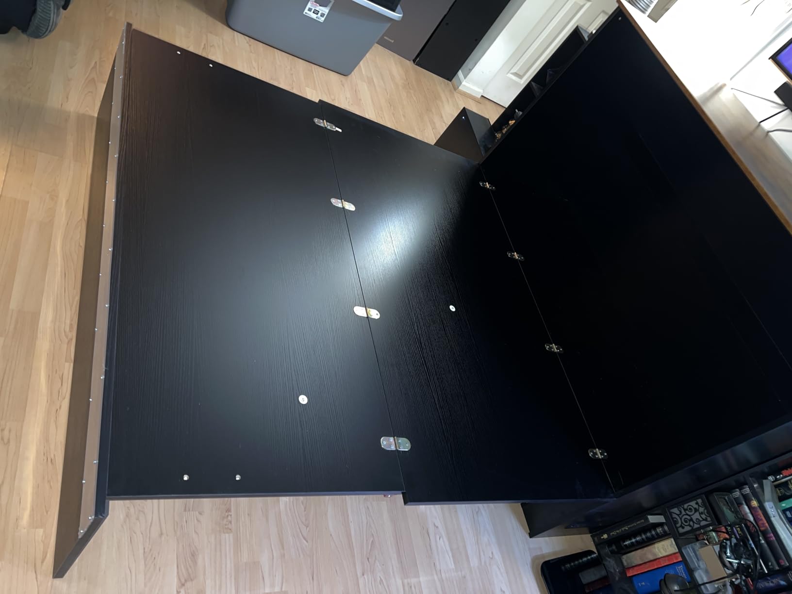 VINGLI Queen Size Murphy Bed with Storage Drawer, Smart LED Lighting, Built-in 2 Charging Stations, Space-Saving Cabinet Bed for Kids, Adults & Guests, Classic Black customer photo 2