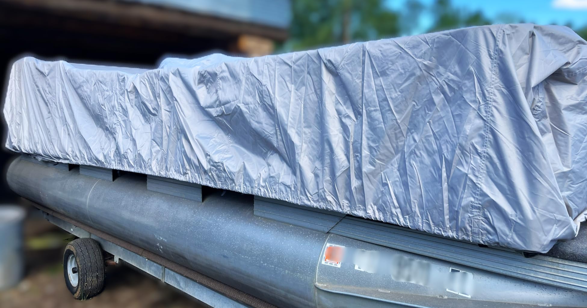 Pontoon Boat Cover 17-20ft, 1200D Waterproof Pontoon Cover with Motor Cover, Fits 17' 18' 19' 20' Pontoon Boats, Heavy Duty Boat Cover for Pontoon with 14 Adjustable Tie Down Straps, Dove Gray customer photo 1