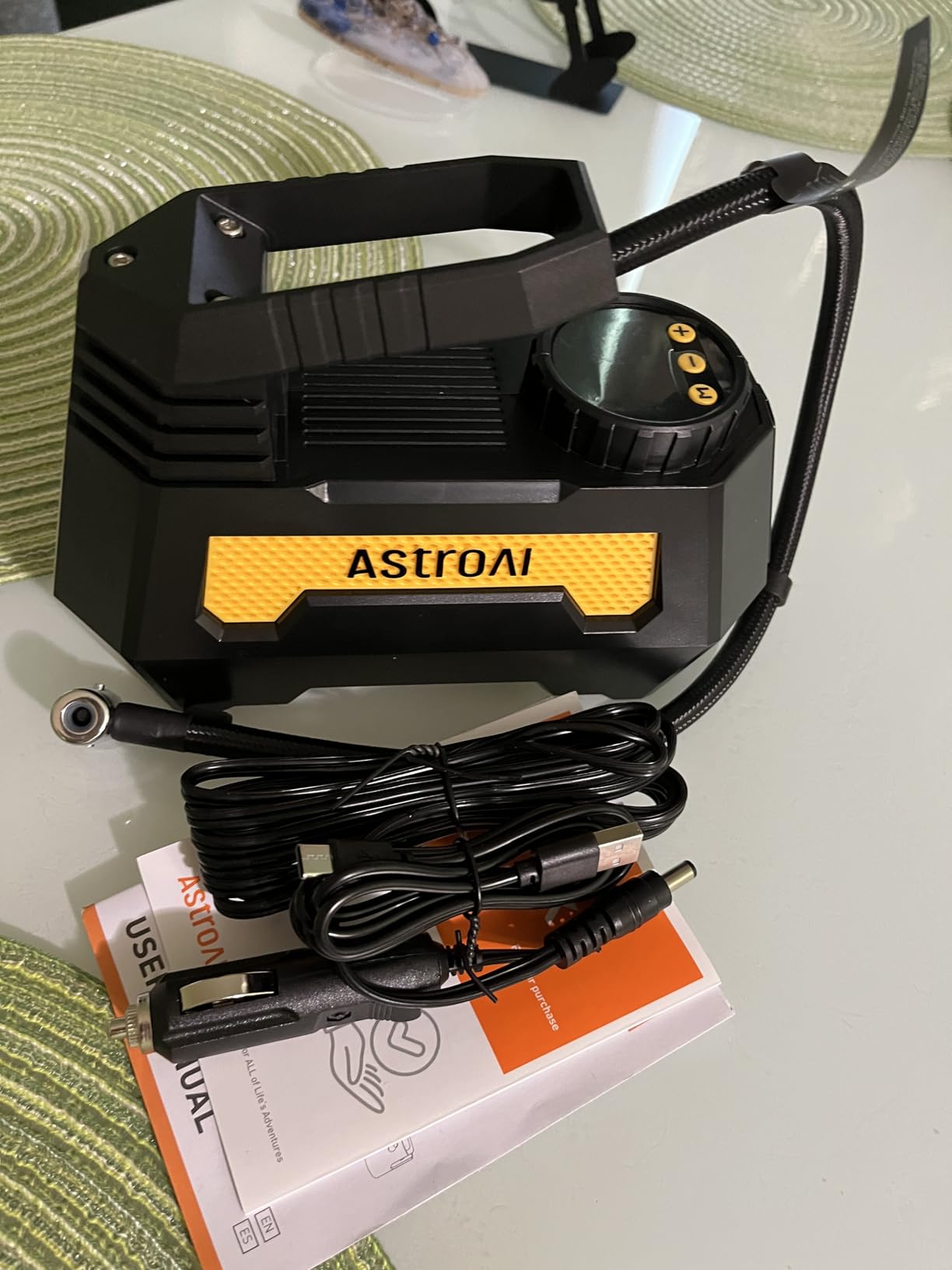 AstroAI H2 Pro Cordless Tire Inflator Portable Air Compressor 12VDC Battery | Dual Power Supply Auto Shut-Off Digital Pressure Gauge Fast Inflation Air Pump for Cars Motorcycles Bikes Ball Gift Yellow customer photo 1