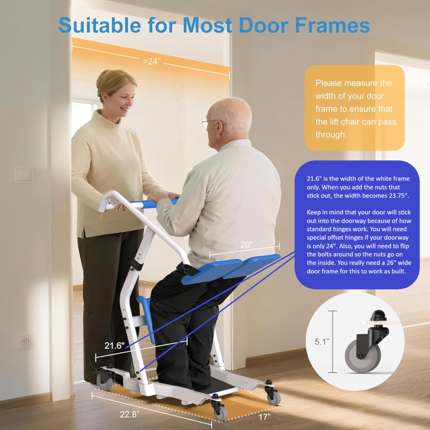 WHLICKS Electric Patient Lift with Divided Leg Sling - 400LBS Heavy Duty Transfer Chair for Elderly, Full-Range Open Base Slides Under Bed/Chair, Fast Folding Homecare Lift with Braked Casters customer photo 1