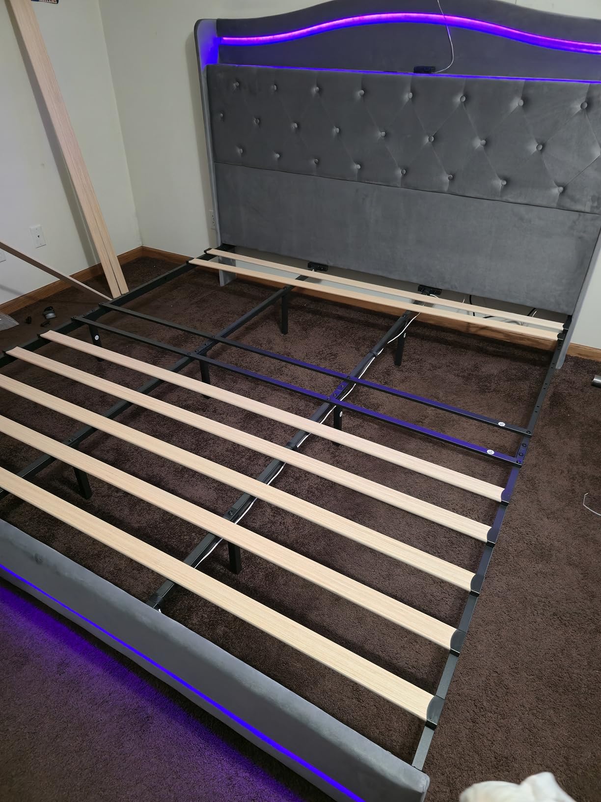YITAHOME King Size Bed Frame with 3 Storage Drawers and RGB LED Lights | Velvet Upholstered Bed with Charging Station and Storage Headboard, No Box Spring Needed, Easy Assembly, Noise-Free, Grey customer photo 2