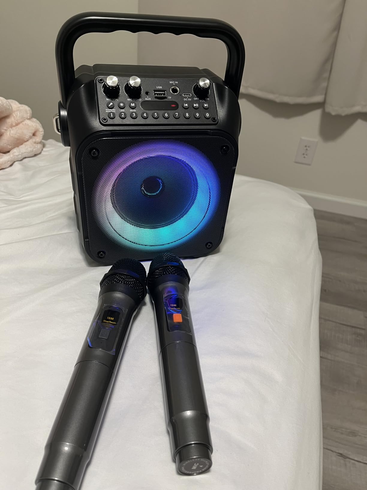 Karaoke Machine, Portable Bluetooth Speaker with 4 Wireless Microphones for Adults & Kids with Lights, Karaoke Microphone with PA System Supports USB/TF/FM/AUX for Home Party Home System Packages customer photo 1