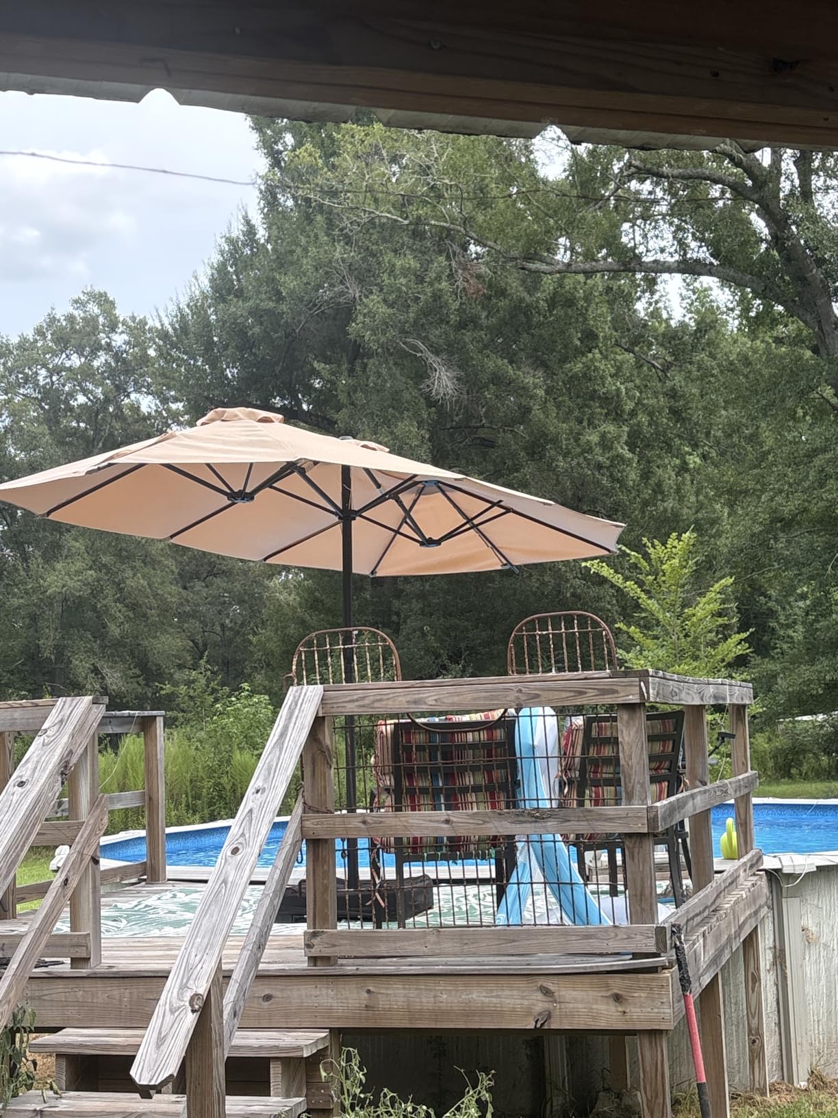 15FT Double-Sided Patio Umbrella with Base Included, Large Outdoor Rectangular Market Umbrella for Backyard, Poolside, Lawn & Garden customer photo 1