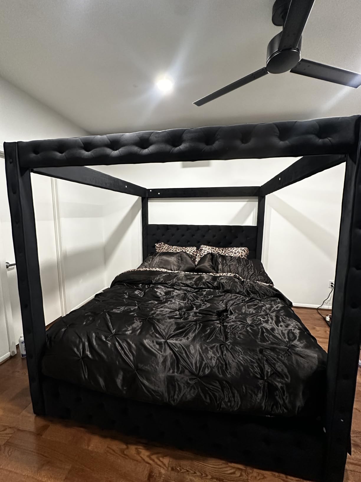 Jocisland Queen Canopy Bed Frame Velvet Upholstered Headboard, Black | 74.8