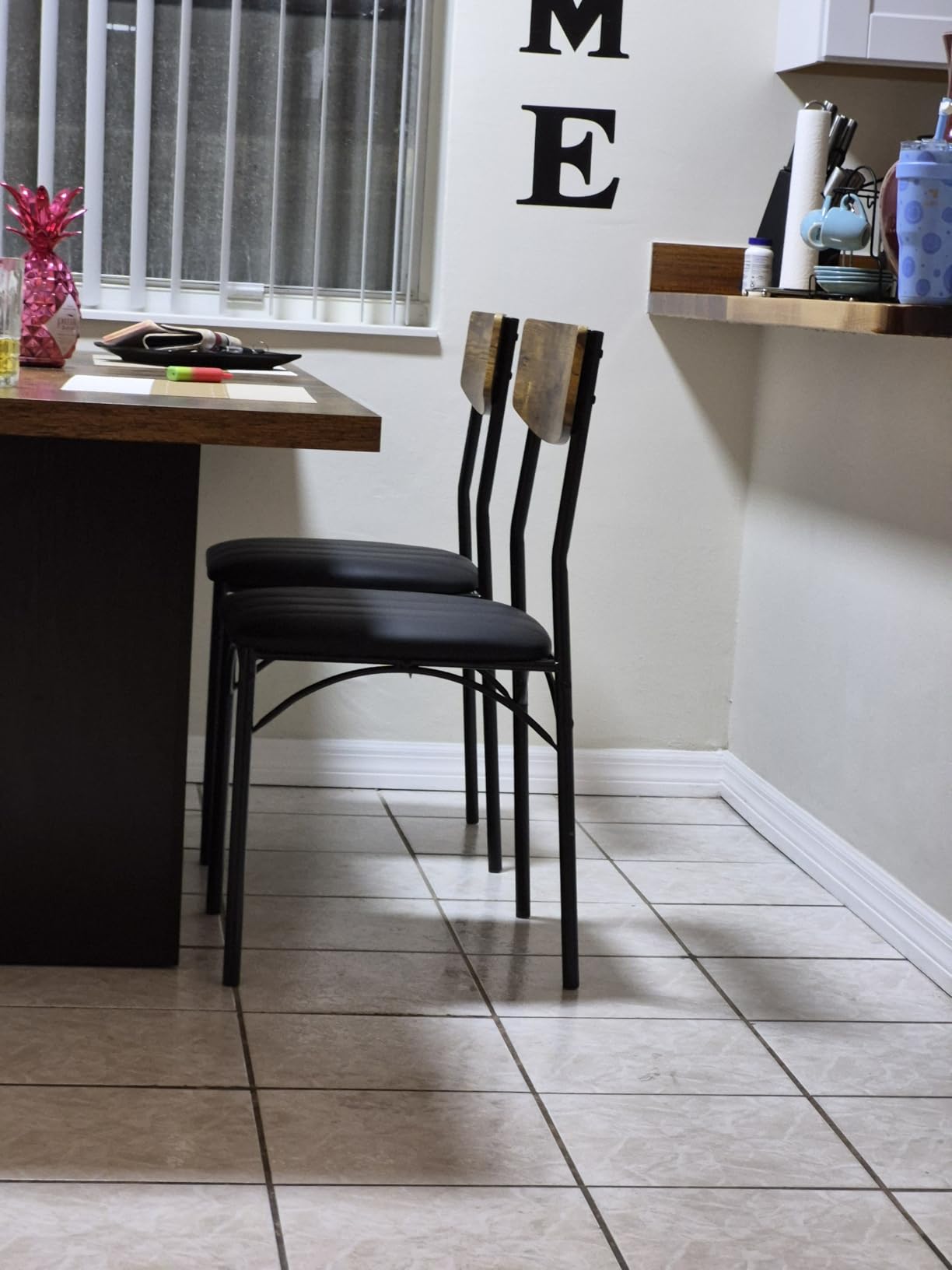 Jocoevol Dining Chairs Set of 4, Dining Room Chairs, Kitchen Chairs | Upholstered, Industrial, PU Leather, Wooden Backrest and Thickened Metal Legs, for Dining Room, Living Room (Vintage) customer photo 1