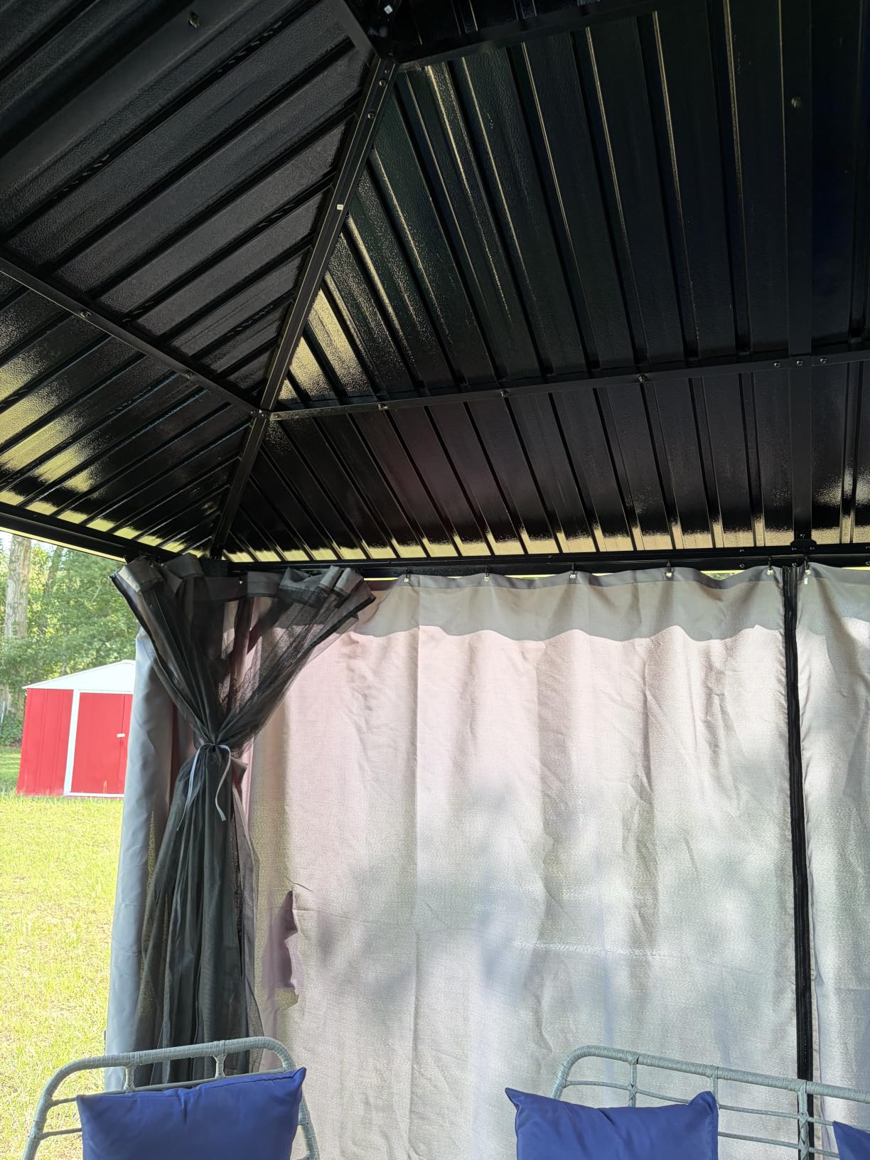 AirWire 8'x8' Hardtop Aluminum Gazebo with Curtains & Netting Dark Gray | Heavy-Duty Aluminum Frame, Double Galvanized Steel Roof, Permanent Outdoor Canopy with Curtains & Netting for Patio, Backyard customer photo 2